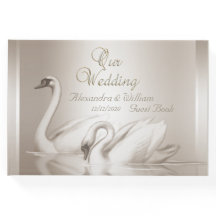 Gästebuch Hochzeit Swans Damask Cream White