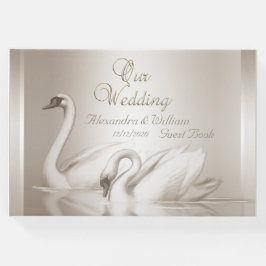 Gästebuch Hochzeit Swans Damask Cream White