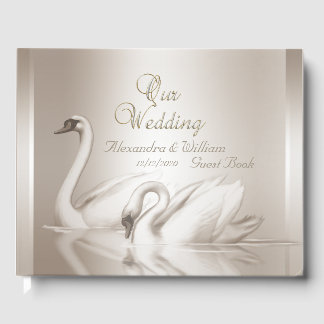 Gästebuch Hochzeit Swans Damask Cream White