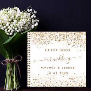 Gästebuch Hochzeit Weißgold Glitzer Skript Notizbuch
