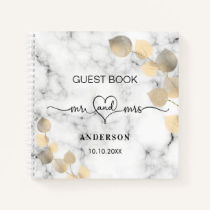 Gästebuch Hochzeitmarmor eucalyptus golden mr mrs Notizbuch