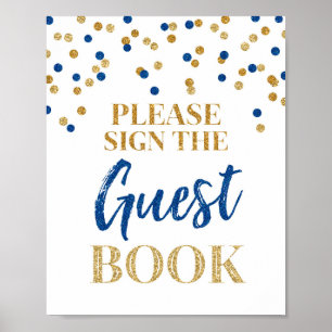 Gästebuch Hochzeitsschild Gold Blau Konfetti