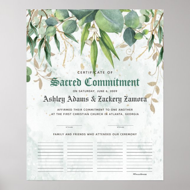 Gästebuch-Hochzeitszertifikat für Sacred Commitmen Poster (Vorne)
