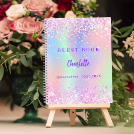 Gästebuch holografisch rosa lila Quinceanera Notizbuch