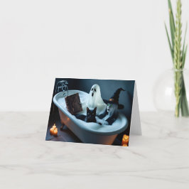 Gästebuch in Badewanne und schwarze Katze in Bubbl Dankeskarte
