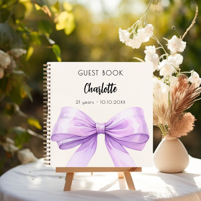 Gästebuch Lavendel violett creme bow Geburtstag Notizbuch (Von Creator hochgeladen)