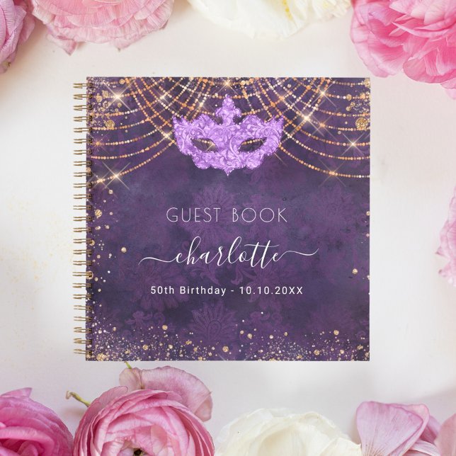 Gästebuch masquerat lila Rose Gold Geburtstag Notizbuch (Von Creator hochgeladen)