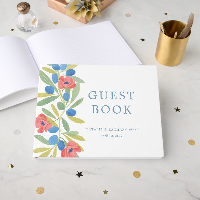 Gästebuch mit Küstenflor und Oliven (Vorderseite Offen)