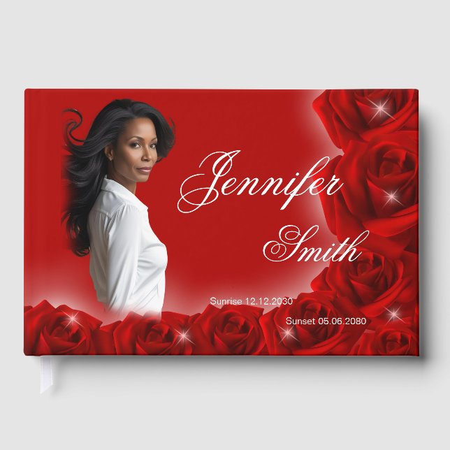 Gästebuch mit roten Rosen zur Erinnerung (Vorderseite)