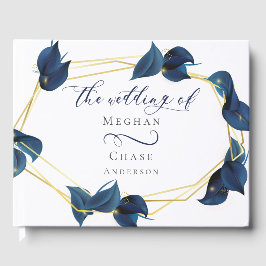 Gästebuch Modern Deep Indigo Blue und Gold