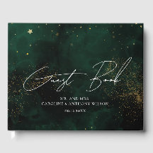 Gästebuch Modern Green Black Watercolor Magic