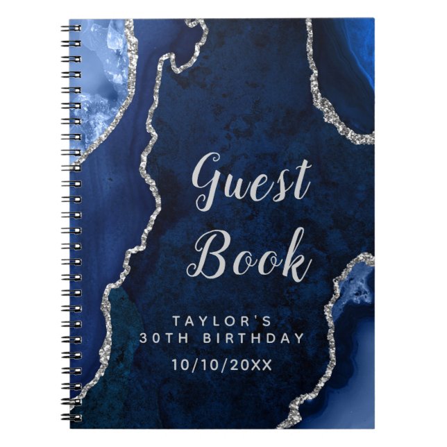 Gästebuch Navy und Silver Agate Notizblock (Vorderseite)