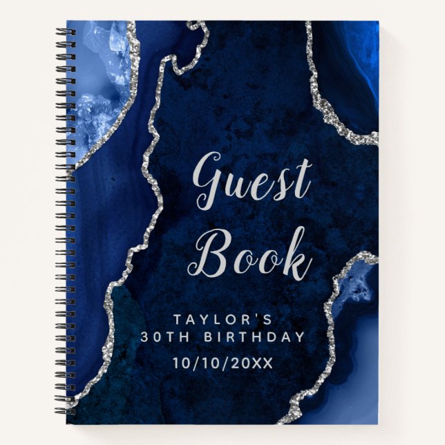 Gästebuch Navy und Silver Agate Notizbuch (Vorderseite)