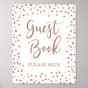 Gästebuch Party Schild Rose Gold Glitter Konfetti