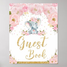 Gästebuch Pink Floral Elephant Baby Dusche Schild