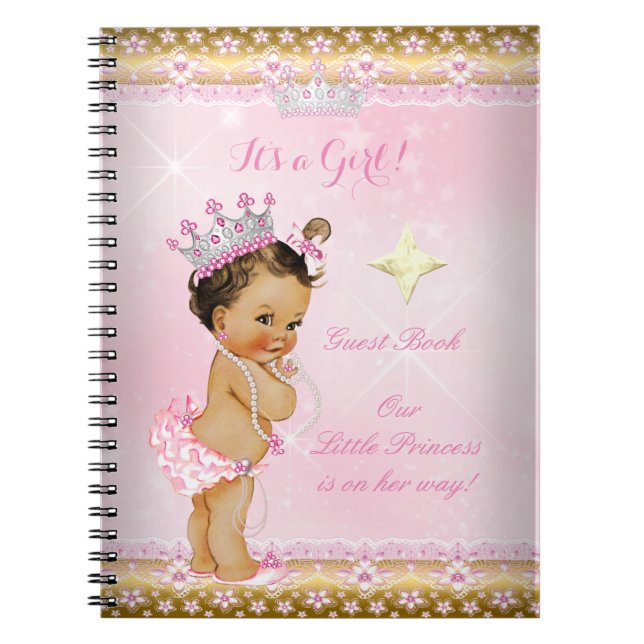 Gästebuch Princess Babydusche Pink Brünett Notizblock (Vorderseite)