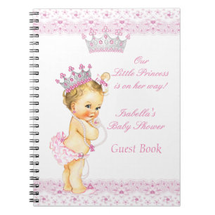 Gästebuch Prinzessin Baby Shower Pink Weiß Blond Notizblock
