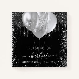 Gästebuch Quinceanera Black silber Glitzer Name Notizbuch