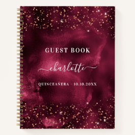 Gästebuch Quinceanera burgundy Rose Gold Glitzer Notizbuch