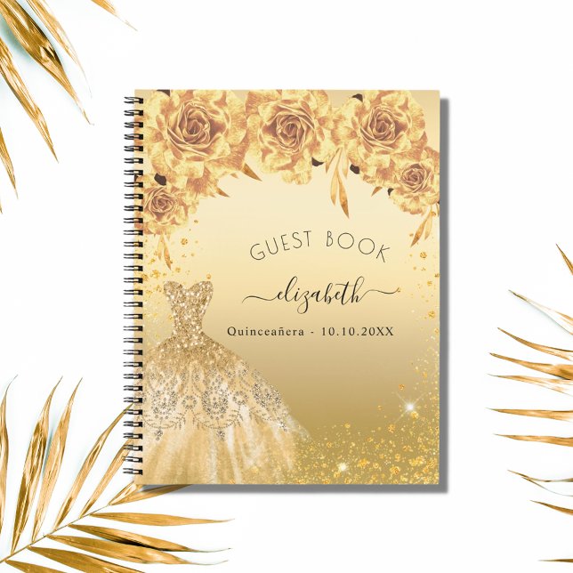 Gästebuch Quinceanera Gold Glitzer Kleid Notizbuch (Von Creator hochgeladen)