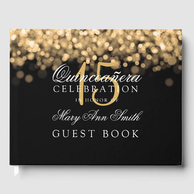 Gästebuch Quinceanera Gold Lights (Vorderseite)