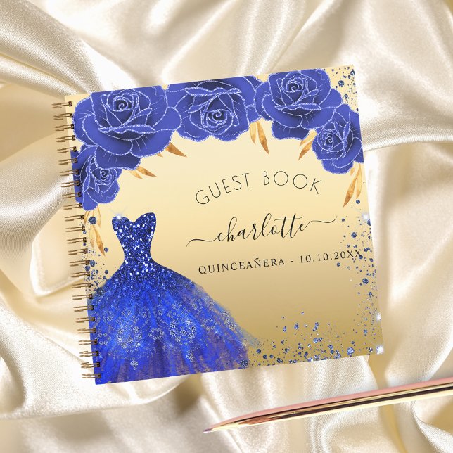 Gästebuch Quinceanera königlich blaues Goldkleid Notizbuch (Von Creator hochgeladen)