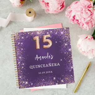 Gästebuch Quinceanera lila Rose Gold Glitzer Notizbuch