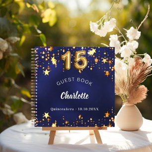 Gästebuch Quinceanera Marine blaue goldene Sterne Notizbuch