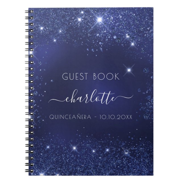 Gästebuch Quinceanera Marineblau Glitzer Notizblock (Vorderseite)