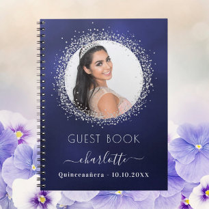 Gästebuch Quinceanera Marinebuch blaues silbernes  Notizblock