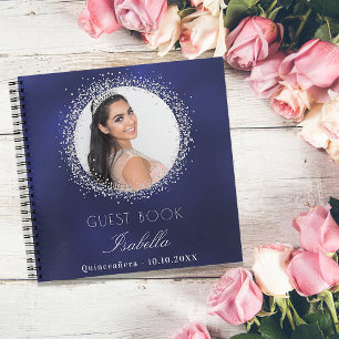 Gästebuch Quinceanera Marinebuch blaues silbernes  Notizbuch