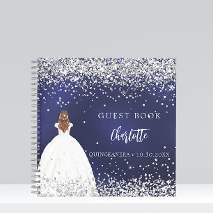 Gästebuch Quinceanera Marinekleid Glitzer Notizbuch