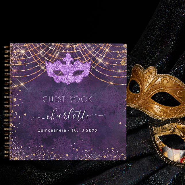 Gästebuch quinceanera masquerine lila Rose Gold Notizbuch (Von Creator hochgeladen)