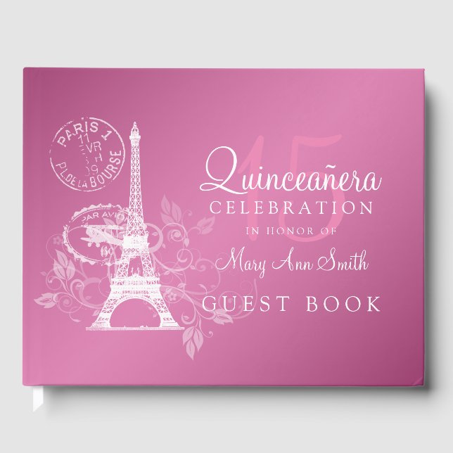 Gästebuch Quinceanera Party Paris Pink (Vorderseite)