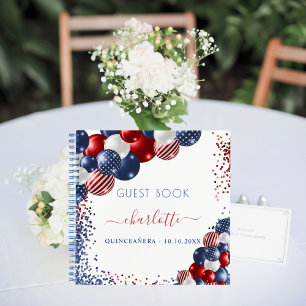 Gästebuch Quinceanera patriotisch rot blau Notizbuch