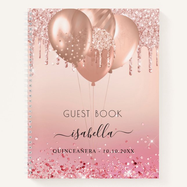Gästebuch Quinceanera rosa Goldballons Notizbuch (Vorderseite)
