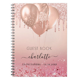 Gästebuch Quinceanera Rose Gold Rosa Glitzer Notizblock