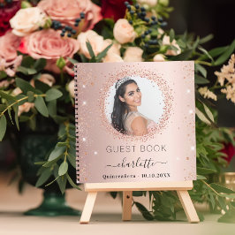 Gästebuch Quinceanera Rose Gold Schwarz Foto Notizbuch