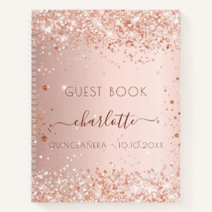 Gästebuch Quinceanera Rose Gold Schwarze Glitzern Notizbuch