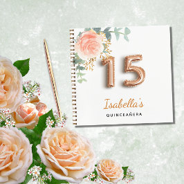 Gästebuch Quinceanera Rose Goldflorale Eukalyptus Notizbuch