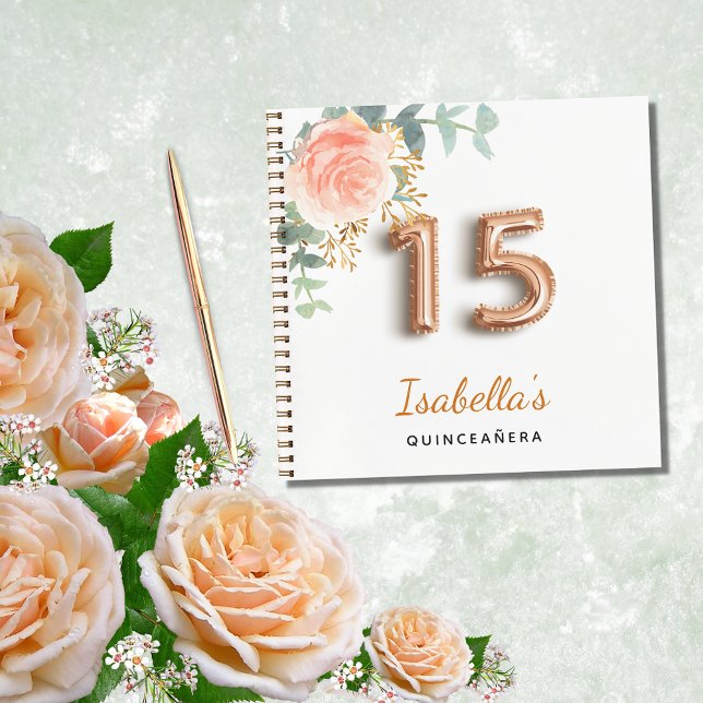 Gästebuch Quinceanera Rose Goldflorale Eukalyptus Notizbuch (Von Creator hochgeladen)