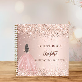 Gästebuch Quinceanera Rose Goldkleid Glitzer Notizbuch