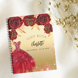Gästebuch Quinceanera Rotgold Glitzer Kleid Notizblock