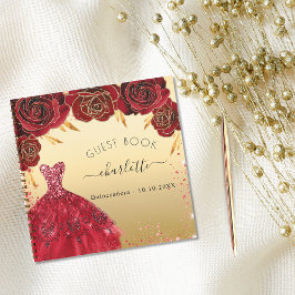 Gästebuch Quinceanera Rotgold Glitzer Kleid Notizbuch