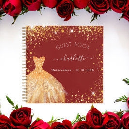 Gästebuch Quinceanera Rotgold Glitzer Kleid Notizbuch