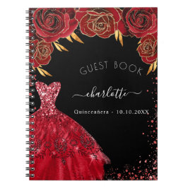 Gästebuch Quinceanera Schwarz Glitzer Kleid Notizblock
