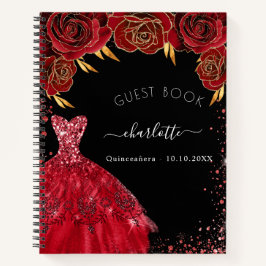 Gästebuch Quinceanera Schwarz Glitzer Kleid Notizbuch