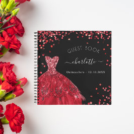 Gästebuch Quinceanera Schwarz Glitzer Kleid Notizbuch