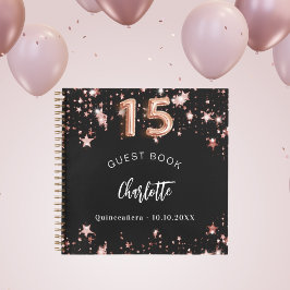 Gästebuch Quinceanera Schwarze Rose Goldstars Notizbuch