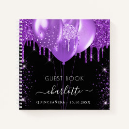 Gästebuch Quinceanera schwarzer lila Glitzer Name Notizbuch